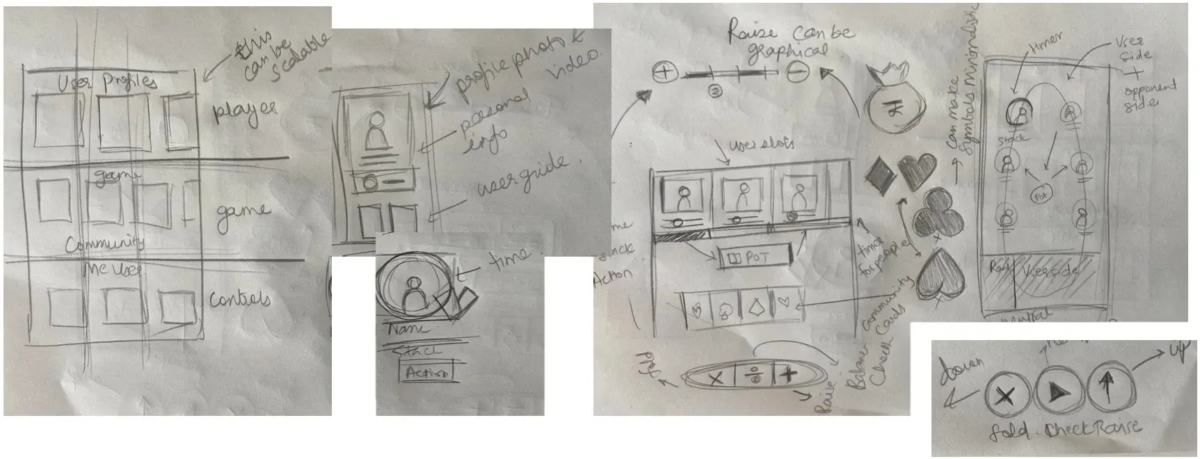 Paper sketches: each element first, then the full layout