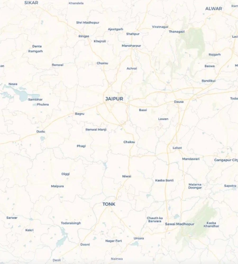 Map of the Jaipur region with no grid data