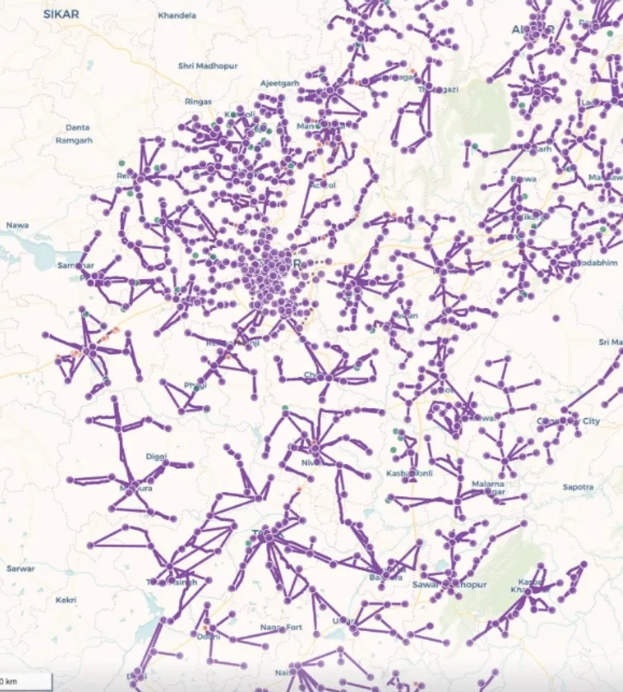 TransCo substations and 33kV feeders mapped across the Jaipur region