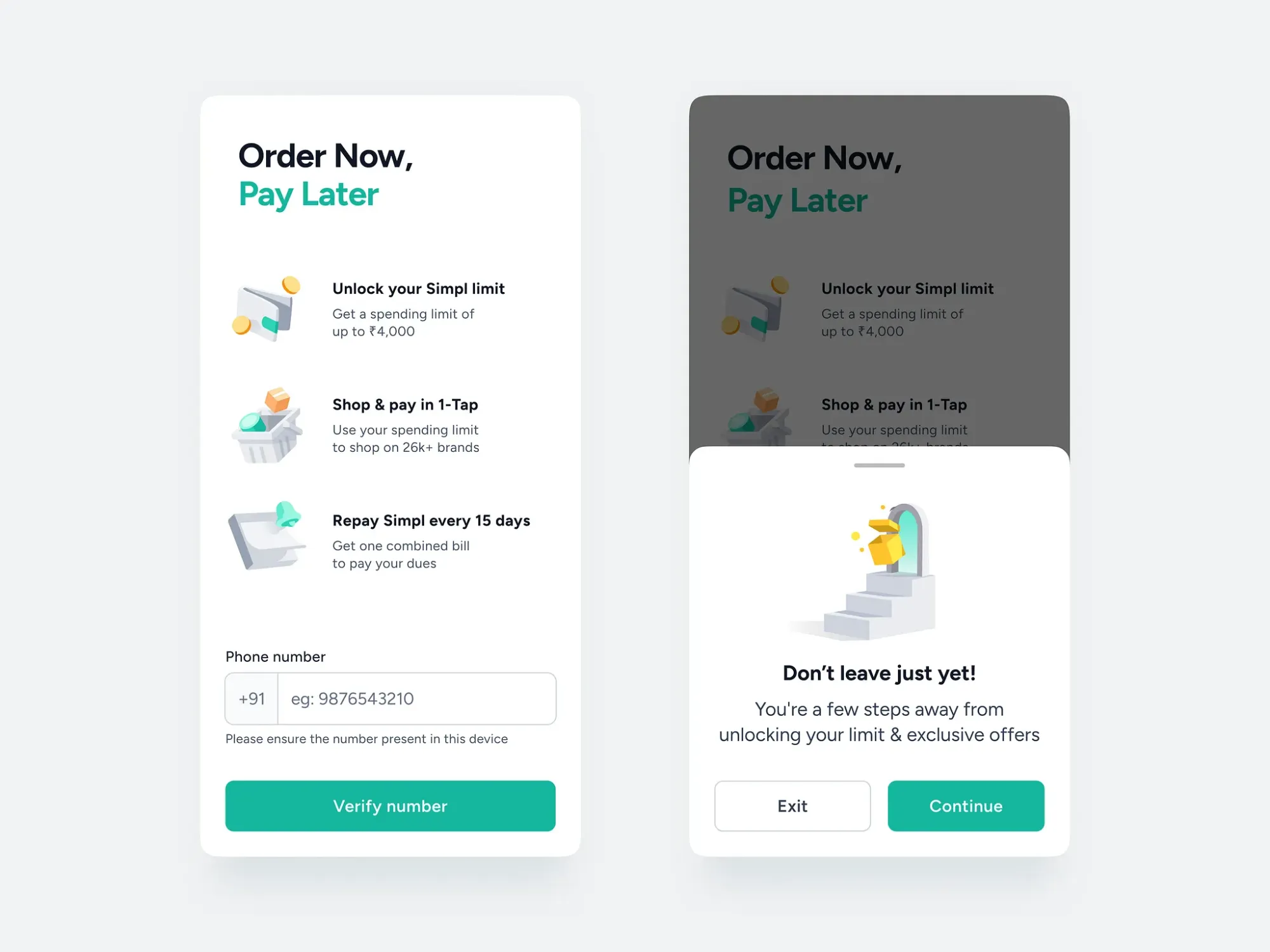 Pay Later onboarding and the don't-leave nudge